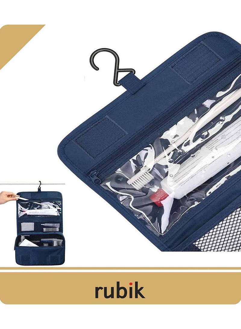 Rubik Travel Hanging Toiletry Cosmetic Bag, Portable Makeup Pouch Kit Organizer for Men & Women, Spacious & Compact, Water Resistant, Navy Blue - Image 4