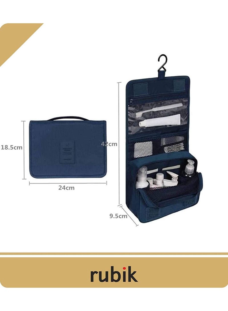 Rubik Travel Hanging Toiletry Cosmetic Bag, Portable Makeup Pouch Kit Organizer for Men & Women, Spacious & Compact, Water Resistant, Navy Blue - Image 2