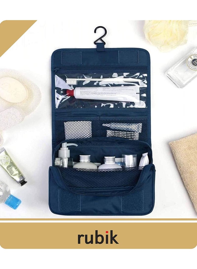Rubik Travel Hanging Toiletry Cosmetic Bag, Portable Makeup Pouch Kit Organizer for Men & Women, Spacious & Compact, Water Resistant, Navy Blue - Image 3