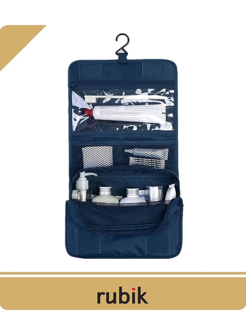 Rubik Travel Hanging Toiletry Cosmetic Bag, Portable Makeup Pouch Kit Organizer for Men & Women, Spacious & Compact, Water Resistant, Navy Blue - Image 5