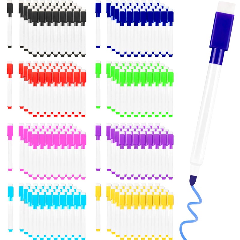Beieverluck 200 Pieces Magnetic Dry Erase Markers with Eraser Cap Whiteboard Erase Markers Bulk Dry Erase Pens for Kids Teachers Office School Supplies8Colors