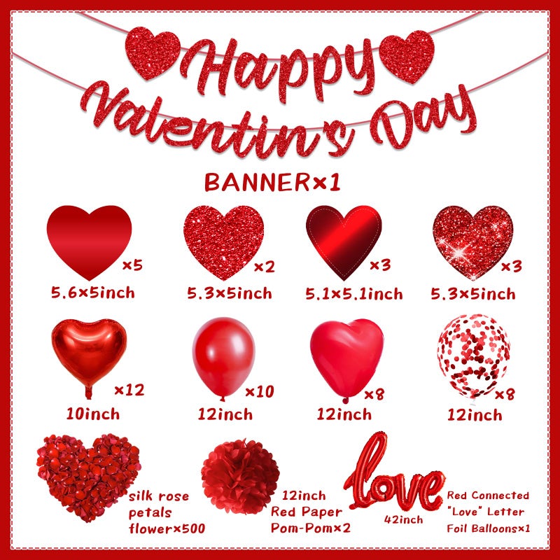 TEMYAXU Valnetines Day Decorations  With Red Heart Balloons Love Balloon Rose Petals Heart Hanging Hanging Swirls For Wedding Anniversary Valentines Day Balloons For Romantic Home Hotel Bedroom Decorations - Image 5