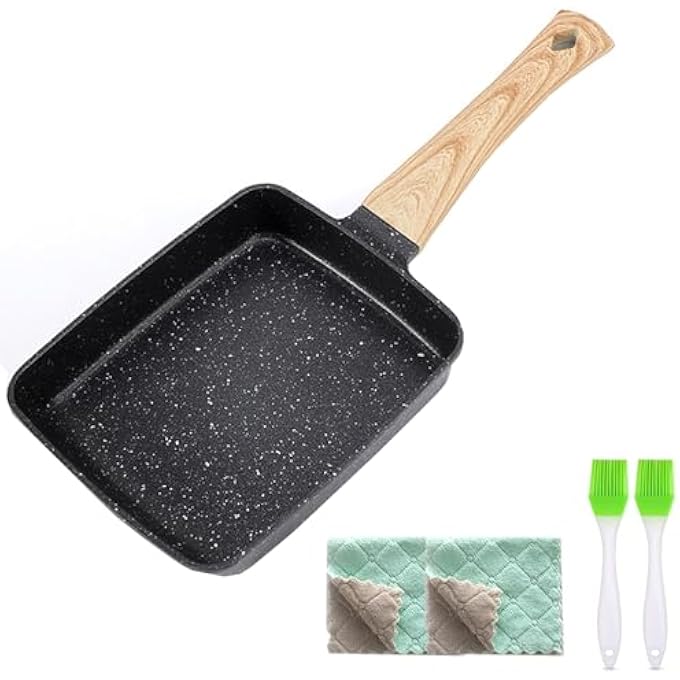 IS MUHE JapanStyle Square Omelet Pans  Nonstick Pan Rectangle Egg Frying Pan Omelet Pan Wooden Handle Pfos  Pfoa Free 18X15Cm Black - Image 1
