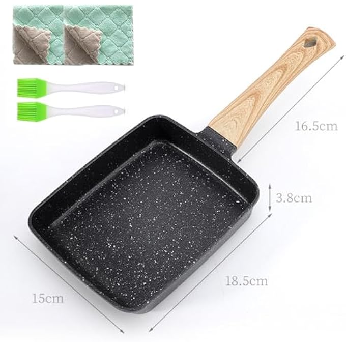 IS MUHE JapanStyle Square Omelet Pans  Nonstick Pan Rectangle Egg Frying Pan Omelet Pan Wooden Handle Pfos  Pfoa Free 18X15Cm Black - Image 3