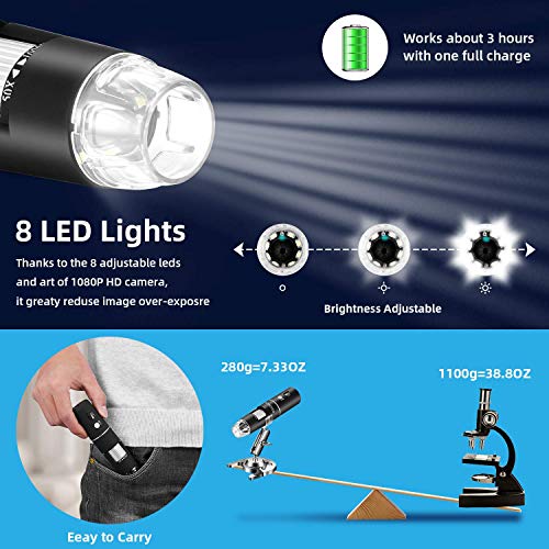 STPCTOU Microware Wireless Digital Microscope 50X-1000X 1080P Handheld Portable Mini WiFi USB Microscope Camera with 8 LED Lights for iPhone/iPad/Smartphone/Tablet/PC - Image 4