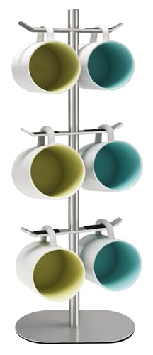 XEENEW Mug Holder Tree, Coffee Cup Holder with 6 Hooks, Coffee Mug Rack, Metal Mug Tree for Counter, Mug Holder Stand Coffee Mug Hanger(Brushed Nickel) - Image 1