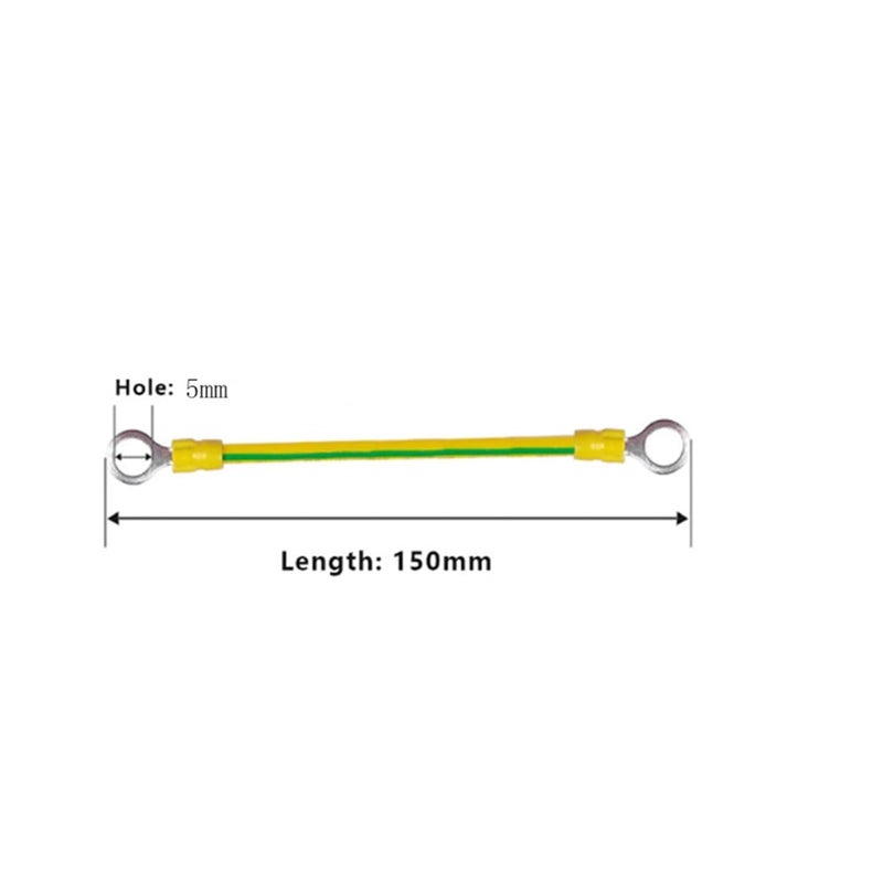 10Pcs BVR Solar Photovoltaic Ground Wire with Terminal 12 AWG Earth Wire Hole 5mm Yellow-Green Flexible Copper Earth Cable(12AWG 150mm) - Image 2