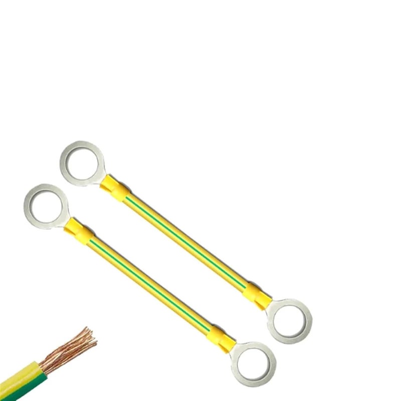 10Pcs BVR Solar Photovoltaic Ground Wire with Terminal 12 AWG Earth Wire Hole 5mm Yellow-Green Flexible Copper Earth Cable(12AWG 150mm) - Image 4