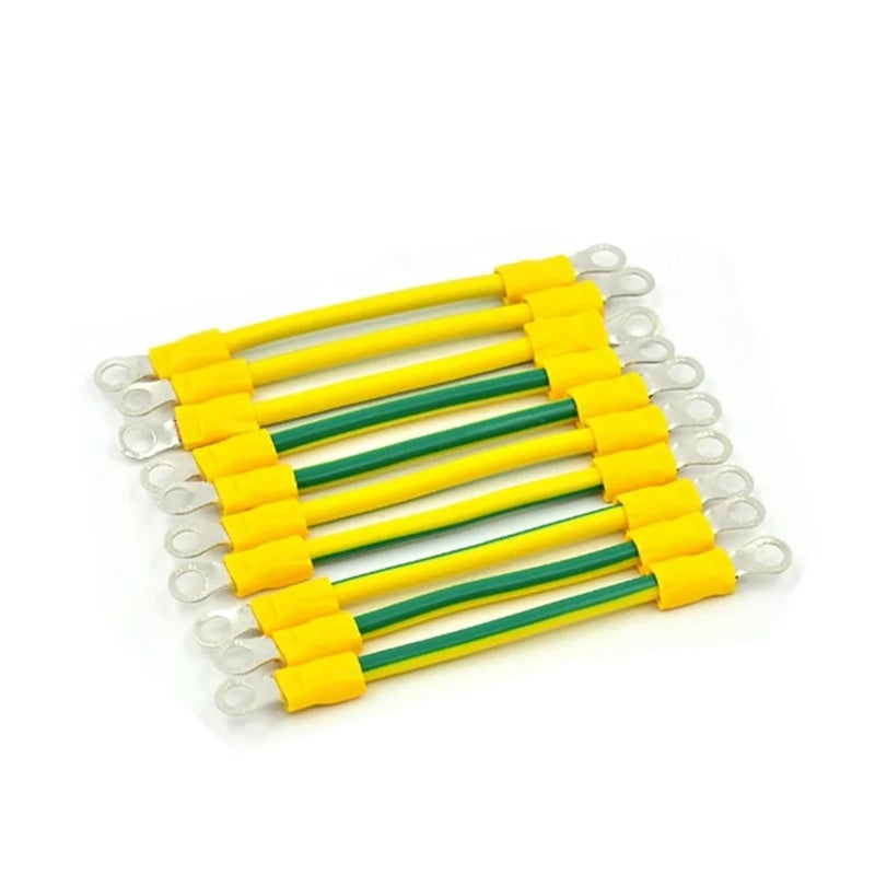 10Pcs BVR Solar Photovoltaic Ground Wire with Terminal 12 AWG Earth Wire Hole 5mm Yellow-Green Flexible Copper Earth Cable(12AWG 150mm) - Image 1