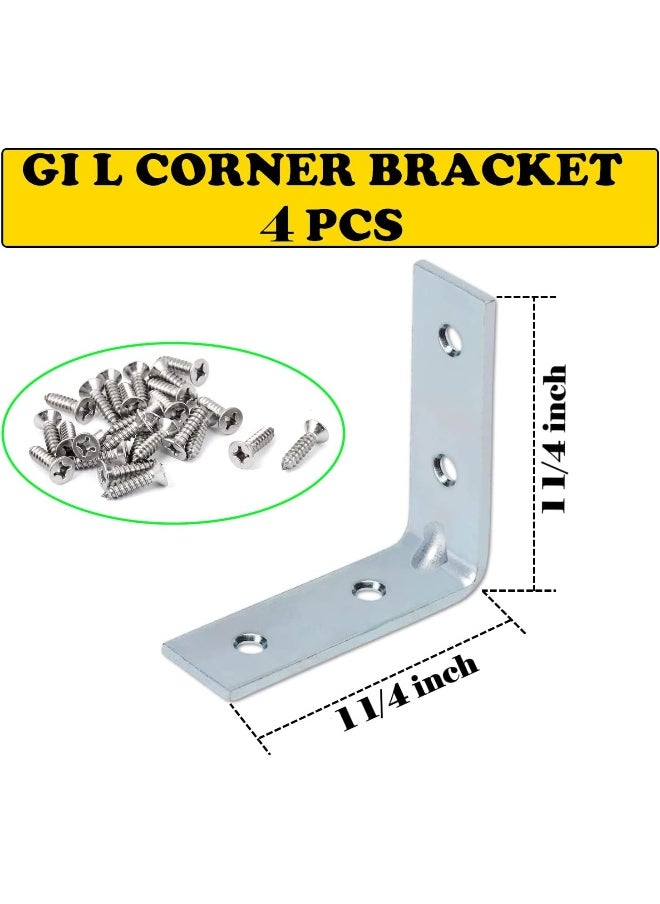 Poaker Galvanized L-Shaped Corner Bracket With Screws For Solid Shelf Support Timber Joining Fixing And Repair Ideal For Furniture Reinforcement And Home Diy Projects 1 1/4 Inch 4 Pcs  - Image 2