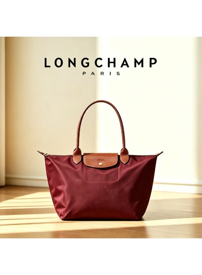 Longchamp Women's Camera Shoulder Bag, Large Tote, Recycled Polyamide Canvas, Leather Trim, Zipper Closure, Burgundy - Image 1