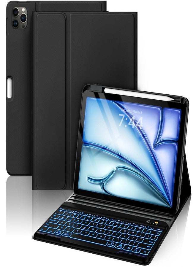 جراب لوحة مفاتيح OYEEICE لجهاز iPad Air 11 بوصة M2 والجيل الخامس/الرابع - غطاء ذكي قابل للفصل بإضاءة خلفية لاسلكي مع حامل قلم لجهاز iPad Air 11 2024/ Air 5/ Air 4 مقاس 10.9 بوصة - أسود - Image 1