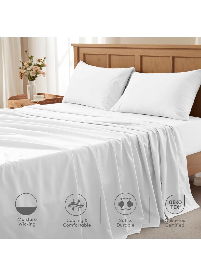 Comfort Spaces Comfort Spaces Queen Cooling Sheets  Moisture Wicking Coolmax Sheets  Soft  Colorfast Sheet Set  Cooling Bed Sheets For Hot Sleepers  Elastic Deep Pocket Fits Up to 16"" Mattress  Queen White 4 Piece  - Image 5