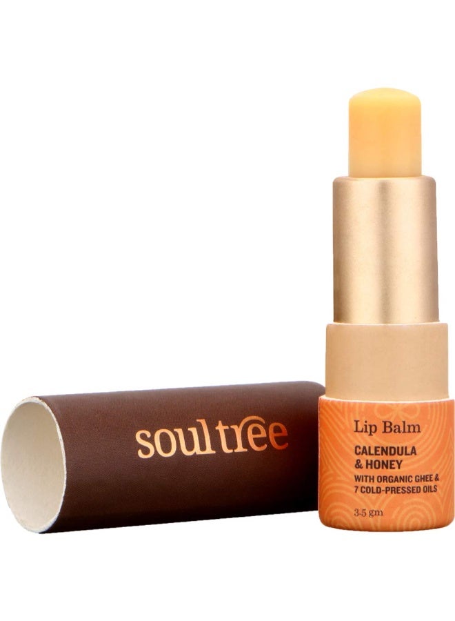 SoulTree Ayurvedic Lip Balm - Calendula & Honey with Organic Ghee | Heals and Hydrates Lips - 3.5gm - Image 1