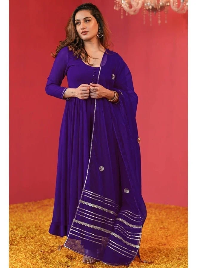 GoSriKi Women's Rayon Blend Anarkali Solid Kurta with Pant & Dupatta (JAYNTI BEGANI-GS_L_Begani_Large)