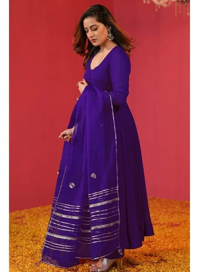GoSriKi Begani GoSriKi Women's Rayon Blend Anarkali Solid Kurta with Pant & Dupatta (JAYNTI BEGANI-GS_L_Begani_Large) for Women | Best Price UAE