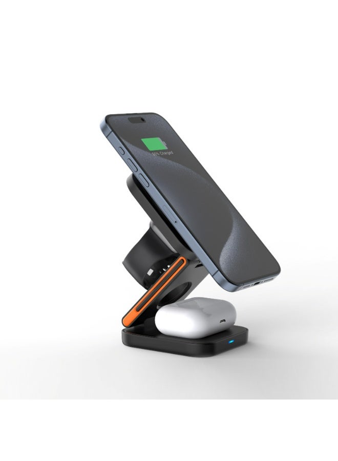 TREYO 3-in-1 Magnetic Wireless Charger | Simultaneous Charging for Phone, Earbuds & Watch | Foldable Stand with Adapter Storage - Image 5