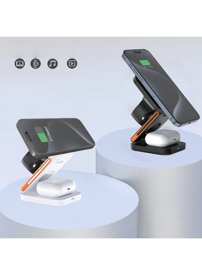 TREYO 3-in-1 Magnetic Wireless Charger | Simultaneous Charging for Phone, Earbuds & Watch | Foldable Stand with Adapter Storage - Image 3