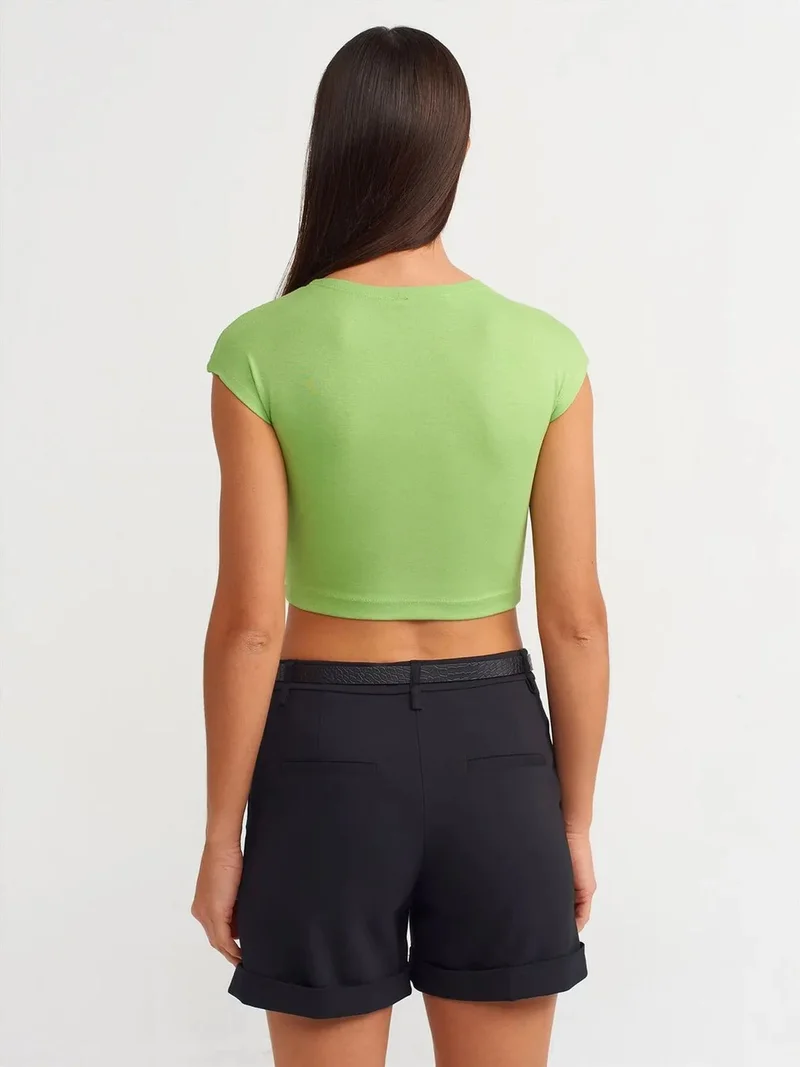 ديلفين DILVIN Slim Fit Crop Jersey Blouse