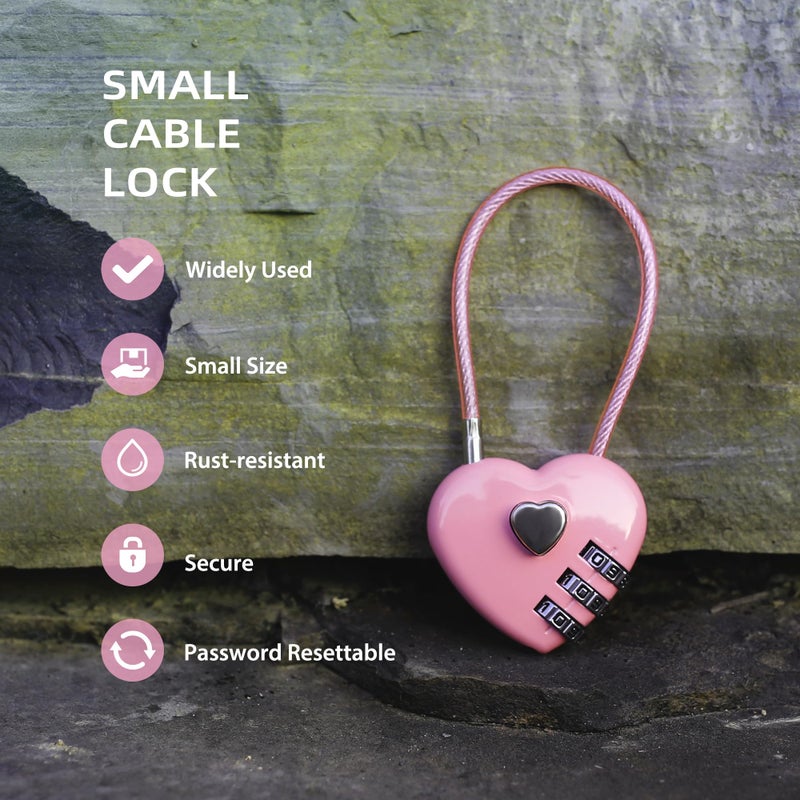 UP Security Small Combination Lock for Locker, Cable Lock with Code, Pink Padlock Combination, for Luggage, Suitcase, Gym Locker, Backpack Zipper, Cabinet, Box, Fence Gate, Travel Safe, Outdoor Use - Image 3