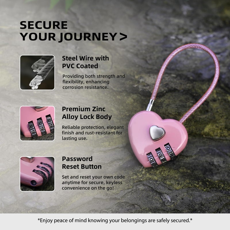 UP Security Small Combination Lock for Locker, Cable Lock with Code, Pink Padlock Combination, for Luggage, Suitcase, Gym Locker, Backpack Zipper, Cabinet, Box, Fence Gate, Travel Safe, Outdoor Use - Image 4