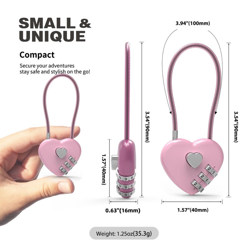 UP Security Small Combination Lock for Locker, Cable Lock with Code, Pink Padlock Combination, for Luggage, Suitcase, Gym Locker, Backpack Zipper, Cabinet, Box, Fence Gate, Travel Safe, Outdoor Use - Image 2