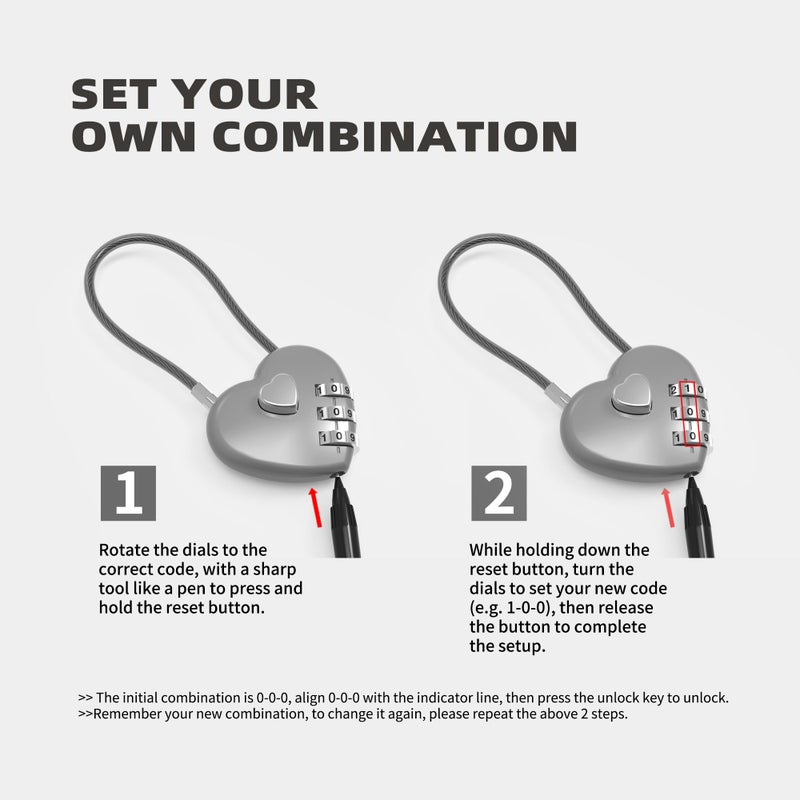 UP Security Small Combination Lock for Locker, Cable Lock with Code, Pink Padlock Combination, for Luggage, Suitcase, Gym Locker, Backpack Zipper, Cabinet, Box, Fence Gate, Travel Safe, Outdoor Use - Image 5