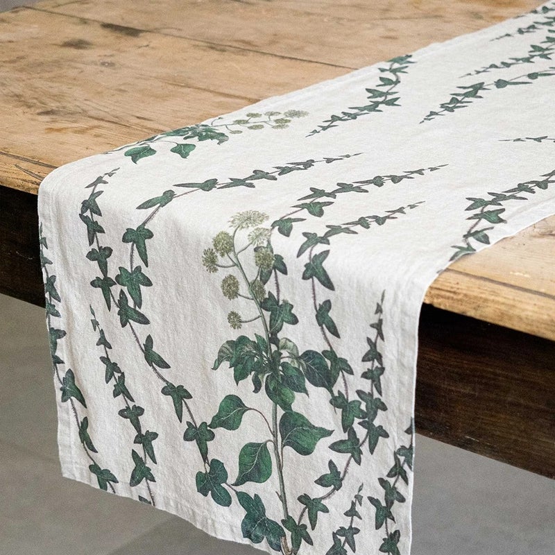 Y&D High-Quality Green Ivy Print Linen Table Runners – Luxury Linen Cotton Blend Flax Fabric for Wedding Decor - Image 3