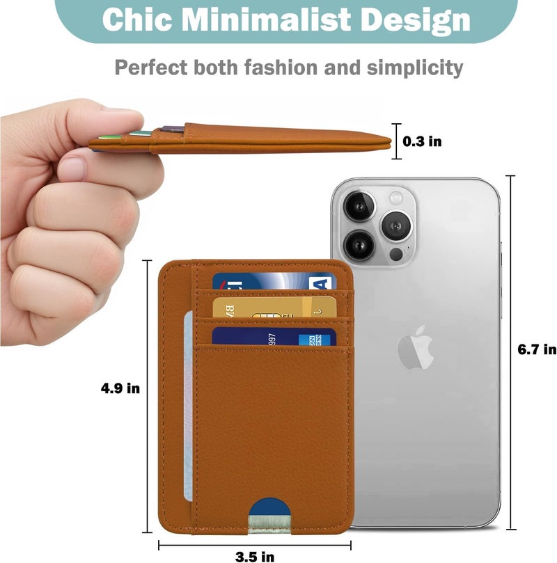 Hot Cool Slim Wallet for Men, Minimalist Front Pocket Simple Leather Credit Card Holder RFID Blocking for Men & Women, Thin Organizer Gifts, Litchi - Brown - Image 3