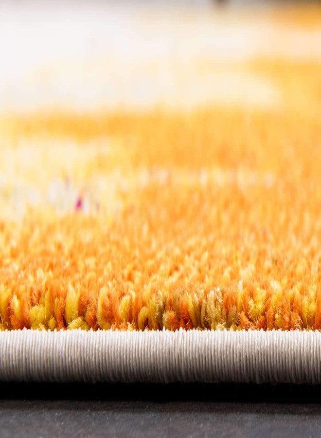 يونيك لوم سجادة أرضية من مجموعة إستريلا من يونيك لوم، بألوان زاهية، بتصميم تجريدي وعصري، وبمظهر عتيق، مقاس 2 قدم و2 بوصة × 6 أقدام و7 بوصات، باللونين الأصفر والبيج. - Image 4