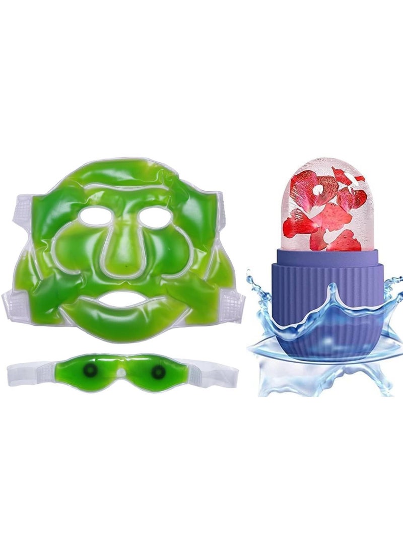 Prostuff.in Prostuffin Cool Gel Full Face Mask Summer Ice Cooling Sleeping Mask With Eye Mask For Eye Patches Remove Dark Circles Fatigue Cool Eyes Patch Pads Eye Care Get Face Roller Free Green Color  - Image 1