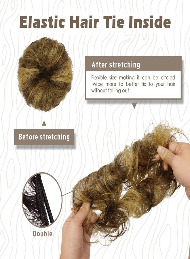 BARSDAR 100% Human Hair Messy Bun Extension - Real Hair Bun Extensions in Brown and Blonde Mix - Image 4
