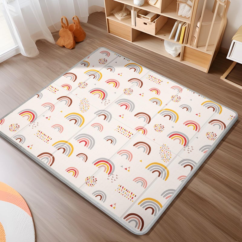 PIGLOG Foldable Baby Play Mat, PIGLOG 50x50 Playpen Mat, Waterproof Playmats for Babies and Toddlers Kids, Safe Foam Playmat for Tummy Time, Reversible Portable Baby Floor Mat for Infant, Colorful+Rain - Image 1