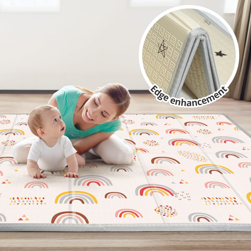 PIGLOG Foldable Baby Play Mat, PIGLOG 50x50 Playpen Mat, Waterproof Playmats for Babies and Toddlers Kids, Safe Foam Playmat for Tummy Time, Reversible Portable Baby Floor Mat for Infant, Colorful+Rain - Image 4