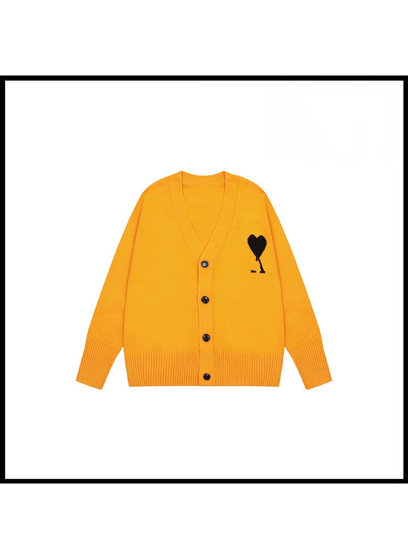 Generic - Trendy Brand Love Knit Cardigan Oversized V-Neck Sweater Orange [2105v collar cardigan style] - Image 1