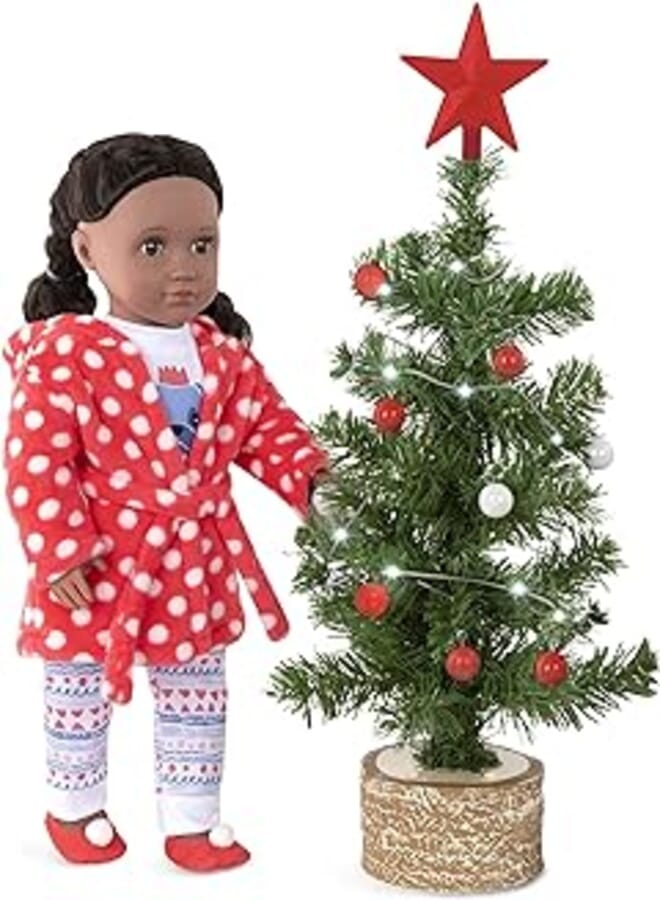 Our Generation BD35166Z OG Christmas w/Lights & Ornaments Merry & Bright – Light-Up Holiday Base – Star Tree Topper & Decorating Ornaments – 18-inch Doll Accessories – Toys for Kids Ages 3 and Up