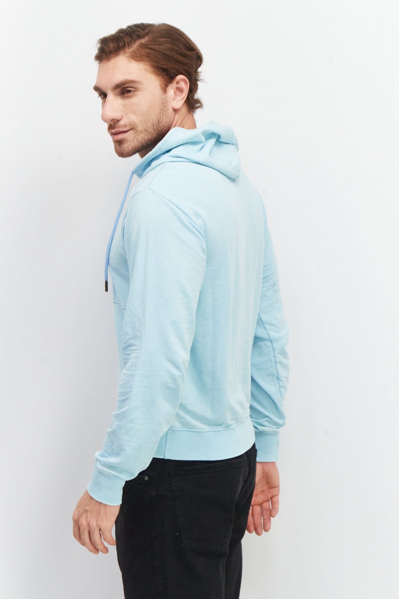 Sovereign Code Men Hood With Drawstring Plain Hoodie, Turquoise - Image 2