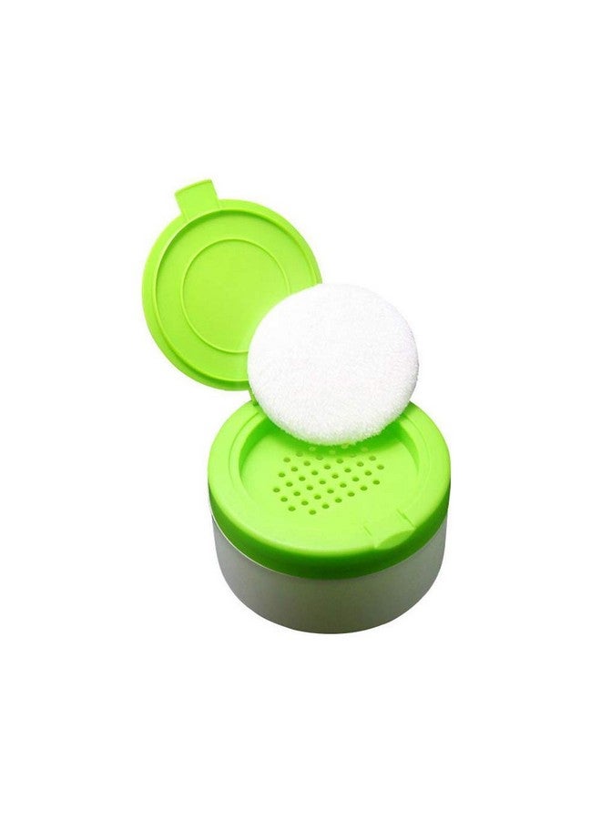 SYBL 1PC Empty Refillable Green Plastic Baby Skin Care Baby Bath Puff Container Kit Talcum Powder Case Storage Make-up Loose Box Holder Jars with Fluff and Sifter for Home and Travel - Image 1