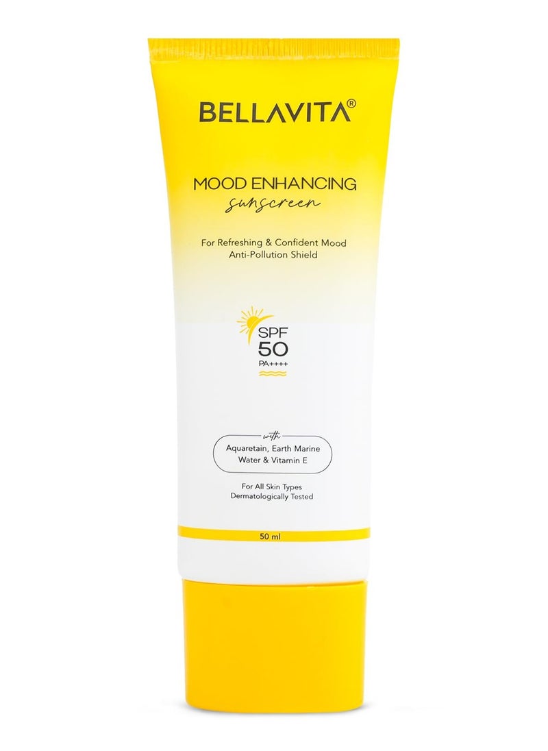 BELLAVITA SPF 50, Mood Enhancing Sunscreen, PA++++, Non-Greasy, No White Cast | Broad Spectrum & UVA+UVB Protection - 50 ML  - Image 1