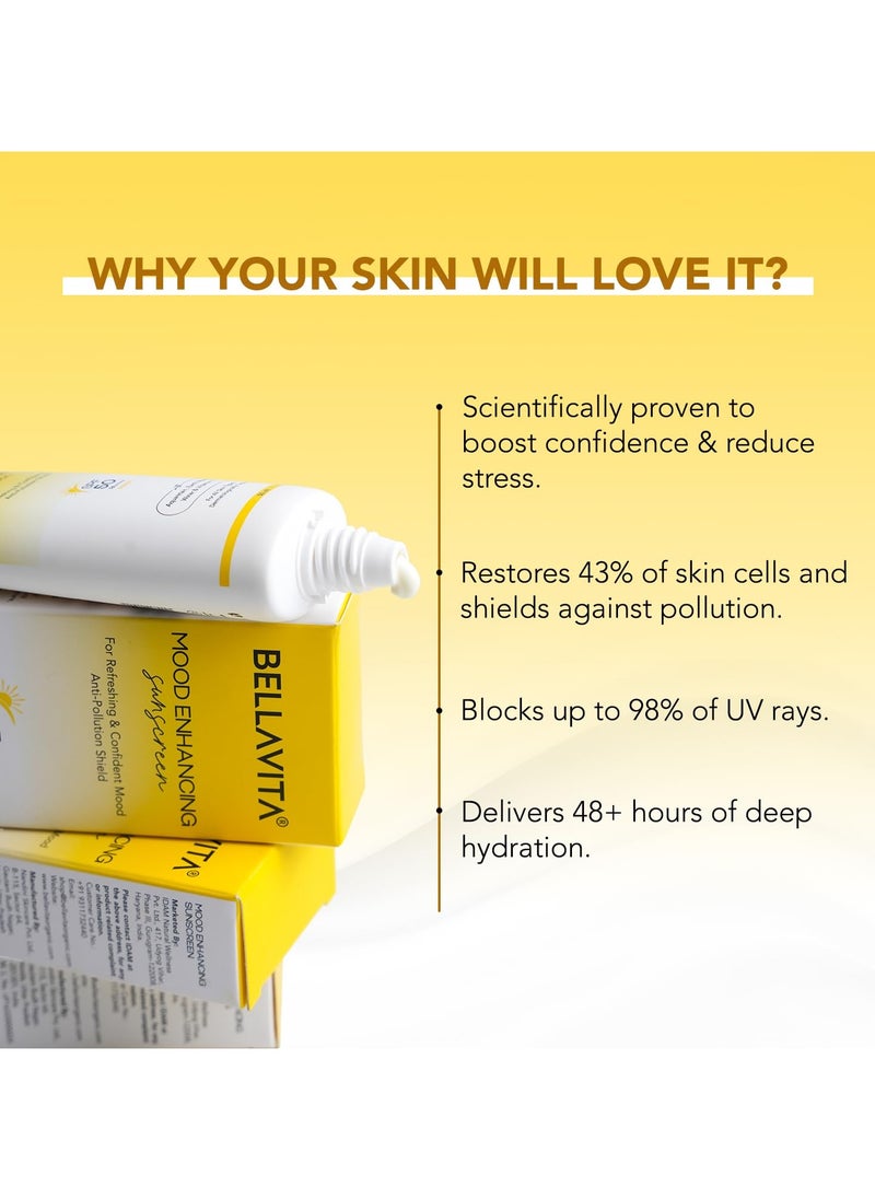 BELLAVITA SPF 50, Mood Enhancing Sunscreen, PA++++, Non-Greasy, No White Cast | Broad Spectrum & UVA+UVB Protection - 50 ML  - Image 3