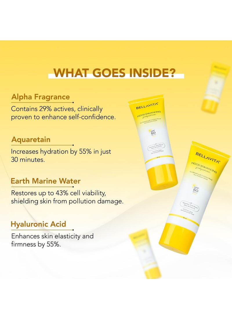 BELLAVITA SPF 50, Mood Enhancing Sunscreen, PA++++, Non-Greasy, No White Cast | Broad Spectrum & UVA+UVB Protection - 50 ML  - Image 4
