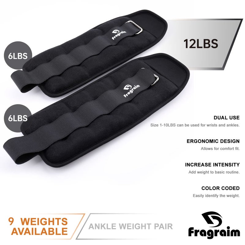 Fragraim Ankle Weights, Wrist Arm Leg Weights 6 LBS x 2 for Women, Kids and Men, Comfortable and Soft, Perfect for Dancing, Running, Walking, Fitness, Workout (Black) - Image 2