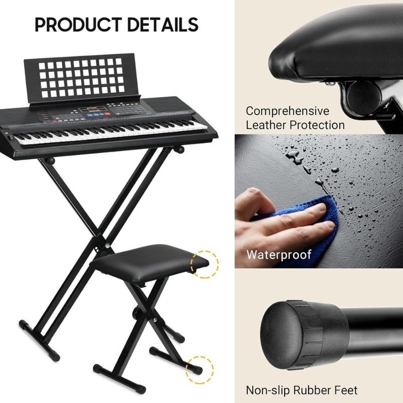 Mocking Bird Keyboard Stand, Sustain Pedal and Piano Bench,7 Adjustable Heights Double-X Keyboard Stand, Portable Keyboard Piano Stand with Locking Straps Fits for 54-88 Key Digital,Electric Pianos - Image 2