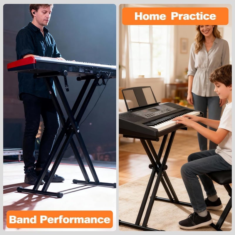Mocking Bird Keyboard Stand, Sustain Pedal and Piano Bench,7 Adjustable Heights Double-X Keyboard Stand, Portable Keyboard Piano Stand with Locking Straps Fits for 54-88 Key Digital,Electric Pianos - Image 5