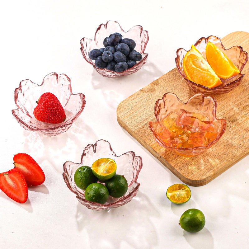 WHJY 8 pack Cute Sauce Dishes Glass Dish Set for Soy Sauce Snacks Tea Bag Mini Glass Bowls Clear Pink Cherry Blossom Soy Sauce Dishes - Image 5
