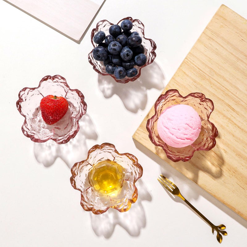WHJY 8 pack Cute Sauce Dishes Glass Dish Set for Soy Sauce Snacks Tea Bag Mini Glass Bowls Clear Pink Cherry Blossom Soy Sauce Dishes - Image 3