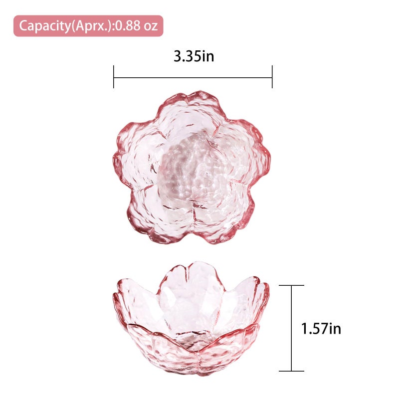 WHJY 8 pack Cute Sauce Dishes Glass Dish Set for Soy Sauce Snacks Tea Bag Mini Glass Bowls Clear Pink Cherry Blossom Soy Sauce Dishes - Image 2