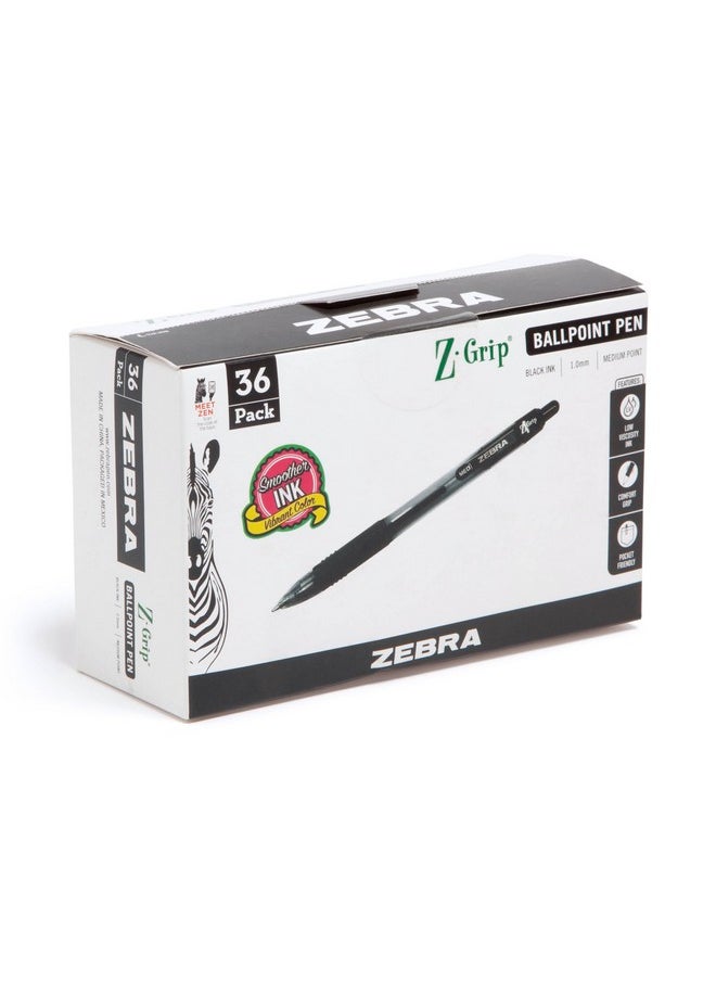 Zebra Pen Zebra Pen Z-Grip Retractable Ballpoint Pen, Medium Point, 1.0mm, Black Ink, 36-Pack  - Image 1