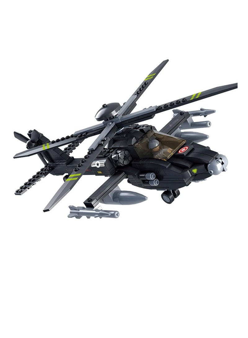 Sluban Military Helicopter, Military Blocks Army Bricks Toy, Apache Chopper With Openable Doors, Lightweight And Portable Helicopter Toy For Kids, (1pc. Grey)