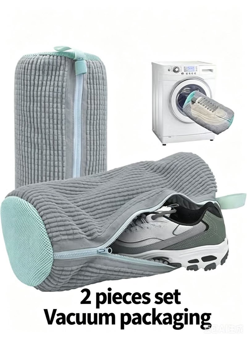 Shoe Washing Bag for Washing Machine, 2 Pack Portable Shoe Care Bag Shoe Bag Washing Machine, Deep Cleaning Shoe Bag, Reusable Shoe Washing Bag for All Shoe Types and Sizes(Gray) - Image 1